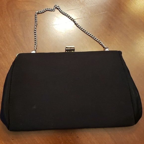 Vintage Handbags - Vintage Black Clutch / Handbag Fabric Covered EUC